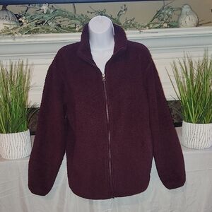 Uniqlo Women's Teddy Zip-Up Jacket - Burgundy